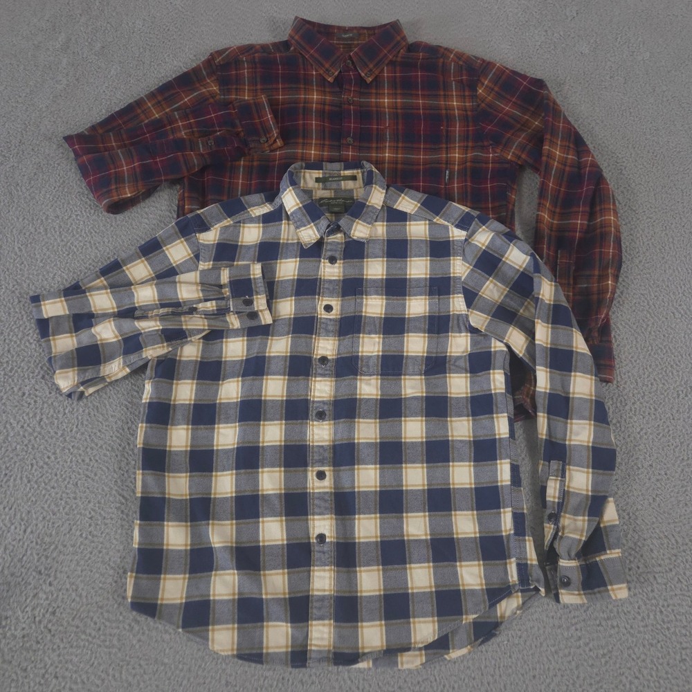LOT OF 2 Eddie Bauer Shirt Mens L/L Tall Plaid Cotton Flannel Long Sleeve Button